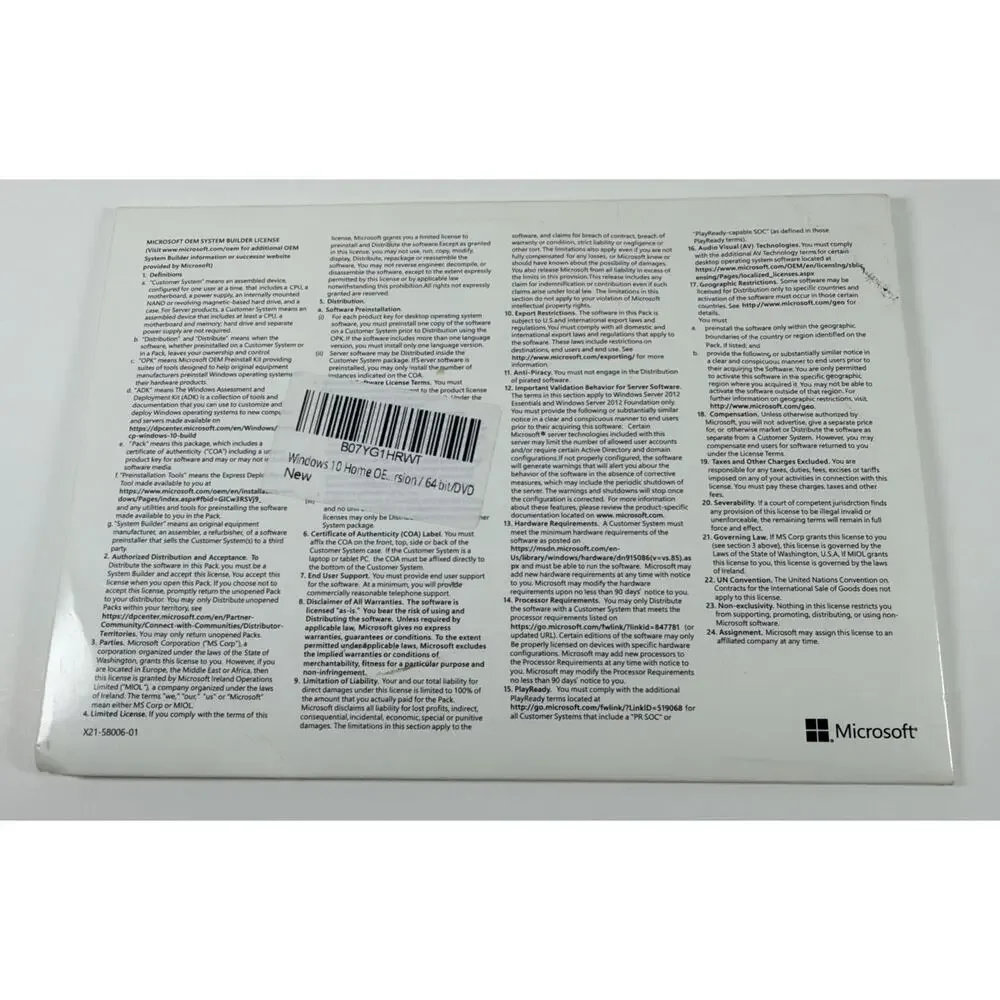 Microsoft Windows 10 Home 64 Bit operating system software package DVD Sealed